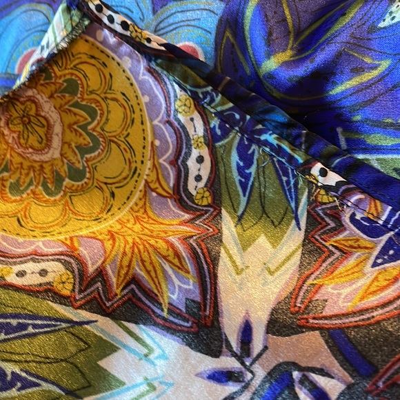 EUC BCBG MAXAZRIA DRESS Casual cocktail work dolman sleeves blue green gold Med - Picture 11 of 15